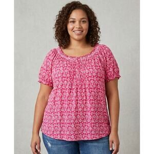 Faded Glory Shirt Women’s Short Sleeve Peasant Boho Floral Pullover Size 3XL